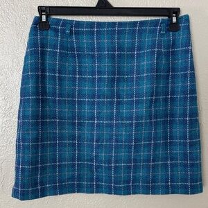 Women’s J. Crew Lined Wool Blend Plaid Skirt Size 10 Blue